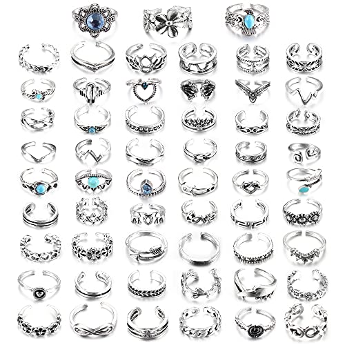 Dolotta 57Pcs Adjustable Toe Rings For Women Vintage Retro Knuckle Ring Bohemian Open Toe Rings Set Arrow Knot Flower Wave Rings Summer Beach Foot Jewelry Set #TOP20