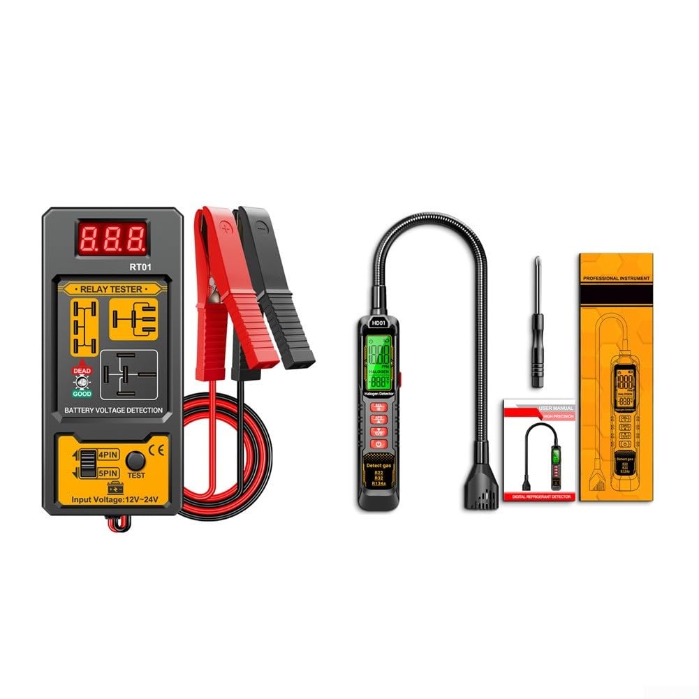 HD01 Kältemittel-Lecksuchgerät für R22/R32/R134a, digitales Halogen-Leckdetektor mit LCD-Display und flexiblem Schlauch für KFZ-Klima und HVAC(RT01 HD01)