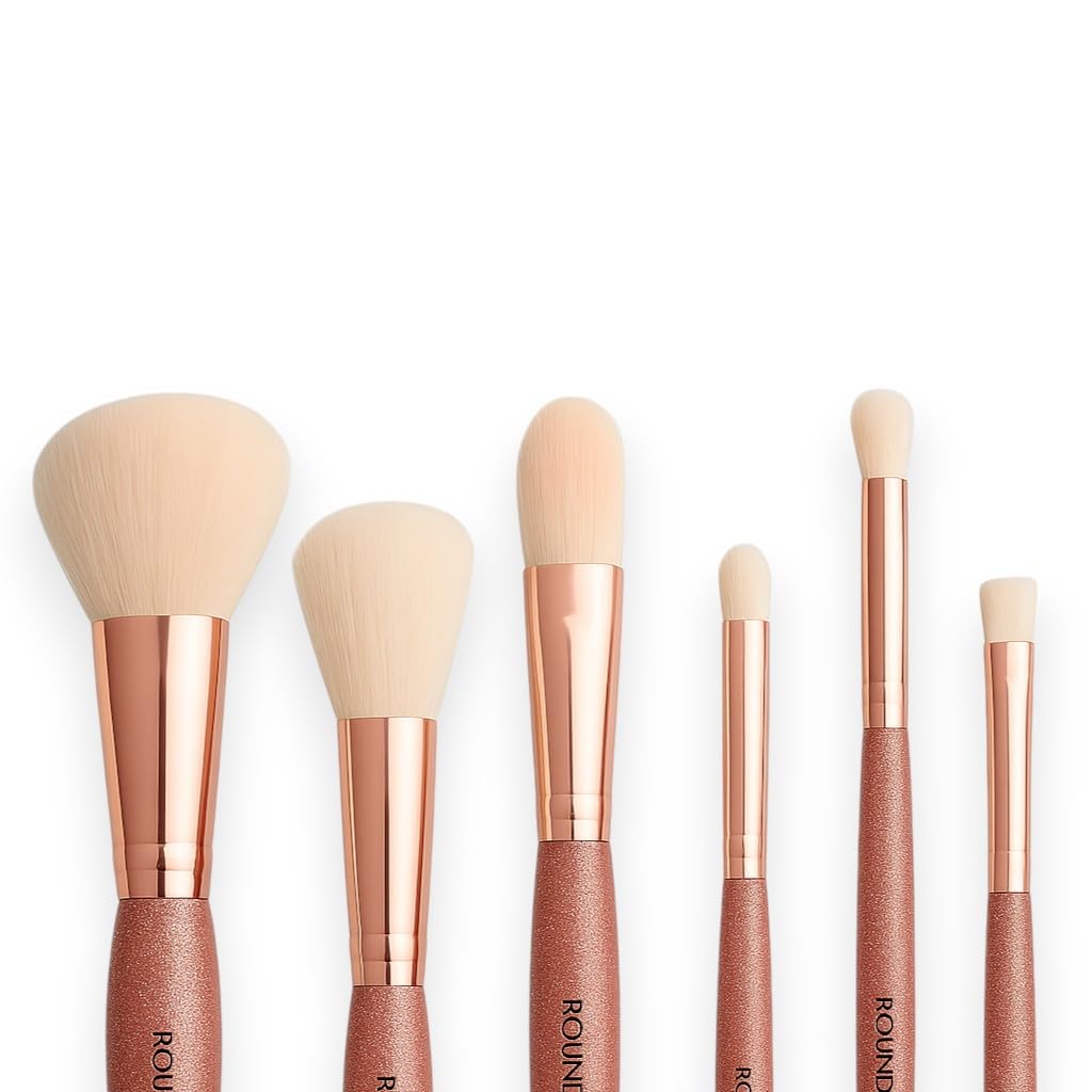 F.A.R.A.H. Luxe Collection – 6pc Professional Makeup Brush Set with Pink Glitter Handles – 100% Vegan Bristles – Powder, Blush, Foundation, Eyeliner & Eyeshadow Brushes – Soft White to Pink Gradient