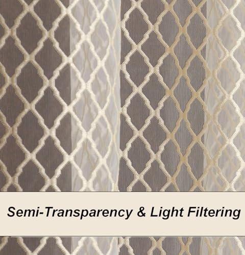 Image of IVAZA Heavy Premium Polyester Beautiful Moroccan Trellis Design Transparent Net Curtains | Modern Parde for Living Room Bedroom | Home Office Screens Door- 7 Feet (Pack of 1) Beige