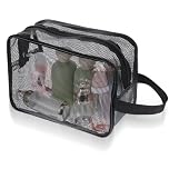 Yolev Gym Shower Bag Black Mesh Shower Caddy Portable Quick-Dry Gym Toiletry Bag with Zipper Mesh Toiletry Bag for Women Men Bathroom Camping Travel College Dorm Room