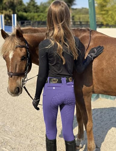 Image of FitsT4 Sports Girls Horse Riding Pants Full Seat Silicone Girls Equestrian Pants Stretchy Kids Breeches Riding Tights Pockets
