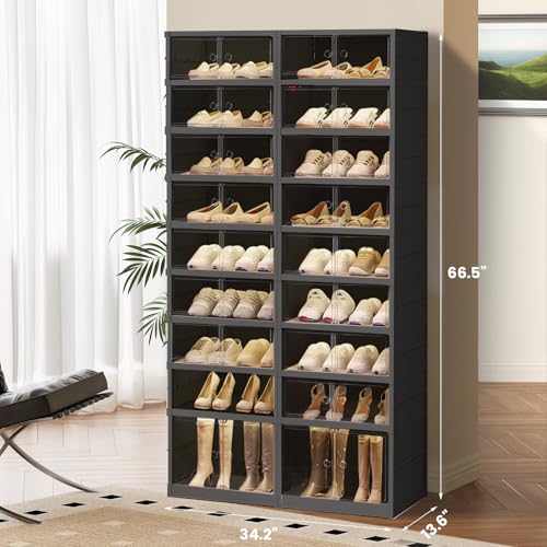 Image of SYNCVIBE Shoe Rack Organizer for Closet Entryway Foldable Sneaker Storage Shoe, Collapsible Shoe Cabinet, Stackable Shoe Storage Cabinet with Lids for Living Room (9 Tiers -36 Pairs Black)