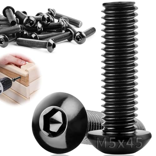 TXXATX 30 Stück Linsenkopfschrauben M5x45mm Flachkopfschrauben M5 304 Edelstahl mit Innensechskant Vollgewinde Möbelschrauben Schwarz für DIY-Projekte Möbelreparatur Montage Wartung