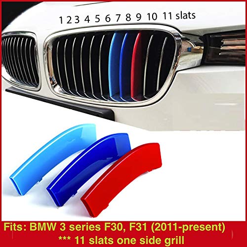Compatible With B M W 3 Series F30 F31 11 19 11 Bars Bonnet Hood Radiator Grill Stripes Slat Covers Inserts Trim Clips M Power Sport Performance Tech Paket Colour Grilles Caps Badge