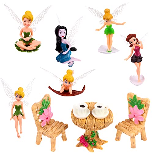 Lot de 11 décorations miniatures de jardin féérique-Ensemble de Accessoires de Jardin pour table,chaise,tasse à thé,aile de fée figurines miniatures pour décoration de jardin ou de maison de poupée Cover