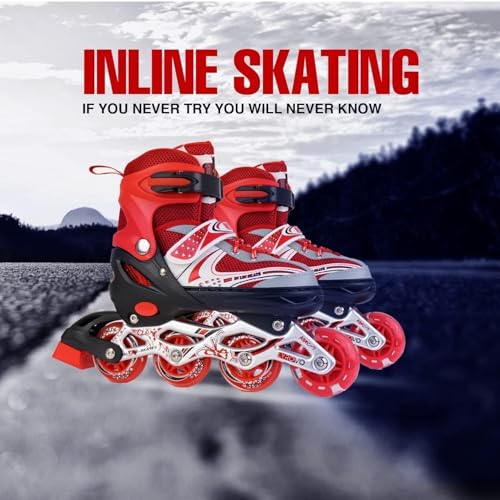 Image of Inline Skating Shoes for Kids - Adjustable Skating Shoes Inliner 4 Wheeler Roller SkatingShoes | InlineSkates for Boys 10 to 14 Years with Liner Boot | SkatingShoes Inline Kit [ Multi Colour ]