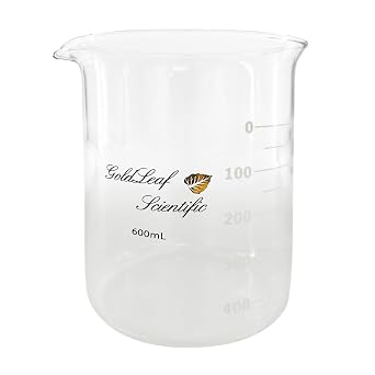 Borosilicate Glass Heavy Duty Thick Wall Beaker w/White Graduations, Laboratory Equipment, Hot Plate Appropriate Graduated Lab Beaker - 600ml