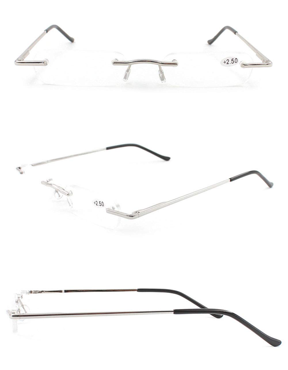 KOOSUFA Randlose Lesebrille Herren Damen Tragbar Brillenhülle Metall Federscharnier Schmal Leichte Stil Stärken lesebrille mit Brillenetui 1.0 1.5 2.0 2.5 3.0 3.5