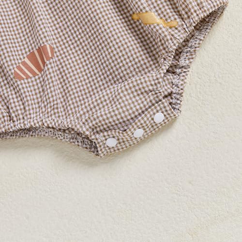 Infant Baby Girls Thanksgiving Romper Letter Plaid Bread Candy Long Sleeves Bubble Jumpsuit Headband4