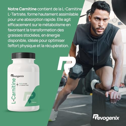L-Carnitine Tartrate | Energie, Sèche et Récupération | Brûleur de Graisse | Pre-Workout sans Caféine, Créatine | Performances et Développement Musculaire | Doping Free | 90 Gélules Vegan | Revogenix – Image 5