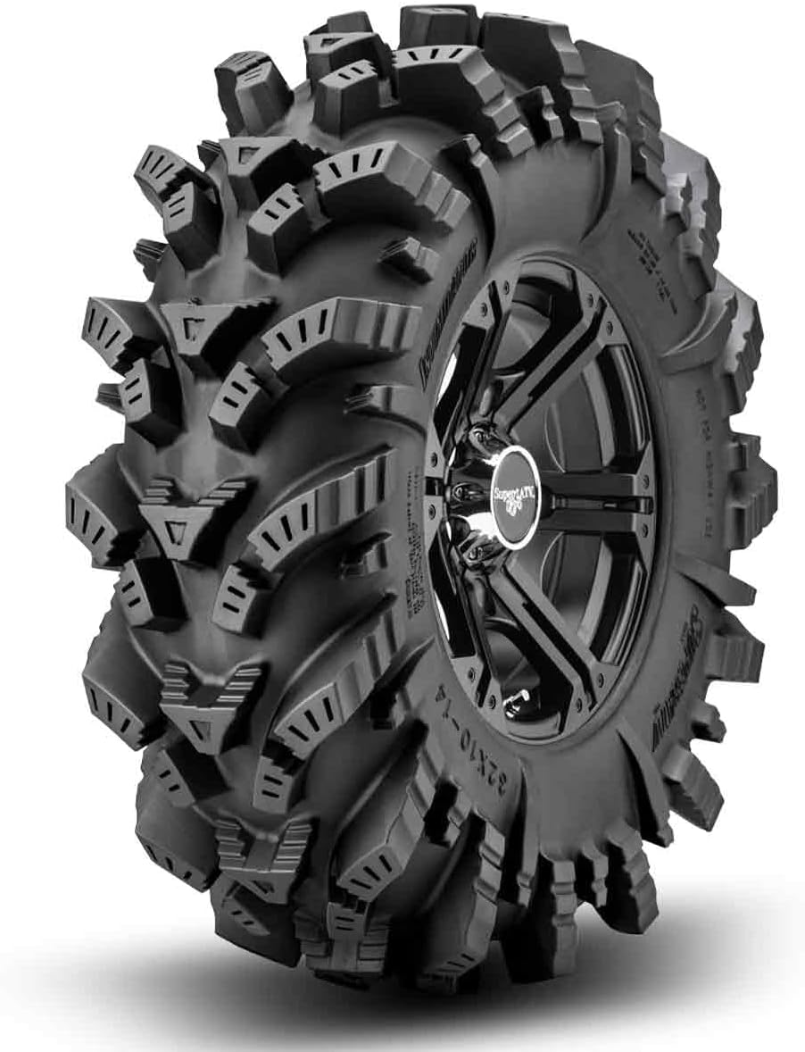 SuperATV Intimidator UTV/ATV Mud Tire for RZR, X3, General, Maverick, Ranger, Rock & All Terrain UTV Mud Tire | 28x10-14 | 2" Tread Depth | 6 Ply Ratings
