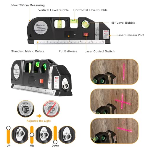 Image of Laser Level Kit with Metric Ruler - Multipurpose Cross Line Beam Tool for DIY, Construction, Hanging & Home Projects by Qpeuim