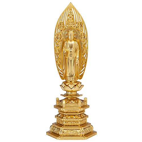 仏壇屋 滝田商店 舟阿弥陀如来(浄土宗) 合金製 中(高さ24.2cm×巾9.4cm)◆仏壇用のご本尊仏像、金メッキ金属鋳造仏像【滝田商店発行 証明書付】