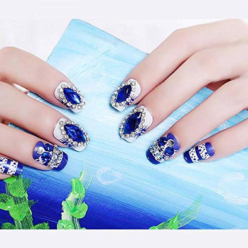 TJJF Bride Fashion Shining Fake Nails Hübsche blaue Farbe Glitter Nail Art Tipps mit Kleber Square Head Design… – Bild 5