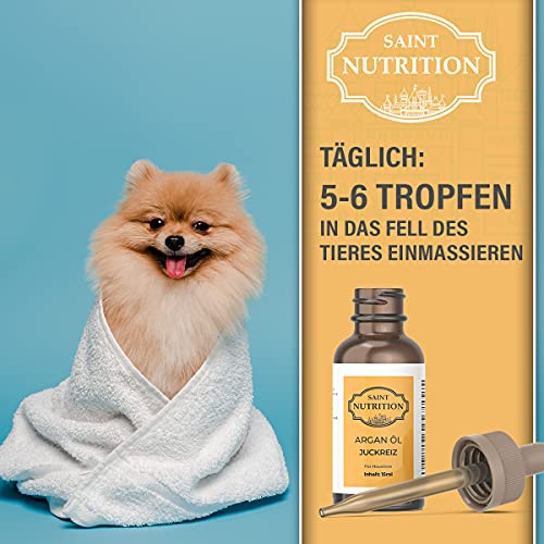 Saint Nutrition Juckreiz Argan Öl für Haustiere | Hilfe bei Juckreiz durch Hautkrankheiten | auch durch Milben & Läuse | HOCHWIRKSAM | für Hunde und Katzen | Grasmilben | Katze | Hund | Pferd
