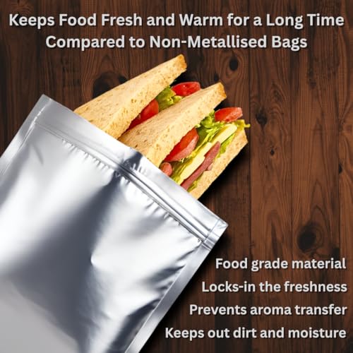 Image of GREENTWISH Zip 'N' Seal Metallised Silver Zip Lock Bags, Reusable Sandwich and Food Storage Bag, Airtight Foil Pouch with Zipper, Freezer Safe, Polyethylene | Small x 5, Medium x 5, Large x 5
