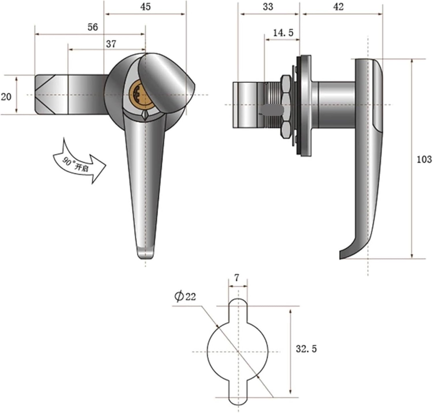 1set MS308-3 Distribution Cabinet Lock 304 Stainless Steel 4 Angle Lock Core 22mm Handle Lock