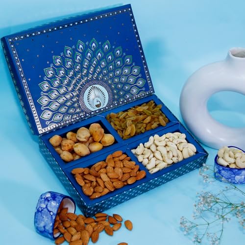 Image of Riwaz Prime Morpankh Peacock Designer Dry Fruit Gift Box | Premium Almond, Cashew, Pistachio & Khumani | Luxury Festive Hamper for Diwali, Wedding & Corporate Gifting
