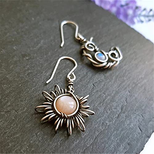 ANDPAI Unique Chic Abstract Hollow Black Vintage Silver Asymmetry Moon Star Sun Dangle Drop Earrings Black Moonstone Moon Hypoallergenic Earrings for Women Statement Jewelry Gifts4