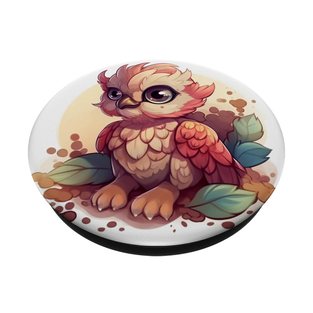 Chibi Griffin Mythical Pastel Baby Griffin PopSockets Swappable PopGrip, Black - Image 2