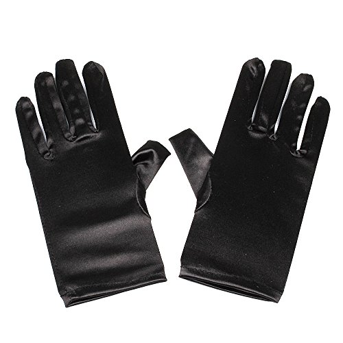 Black Satin Gloves Wrist Length For Ladies (Black)