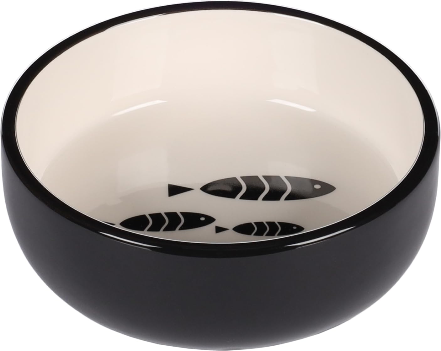 Flamingo FEEDING AND DRINKING BOWL CAT SARDI CERAMIC BLACK-WHITE ROUND 400ML 13,5x4,5CM