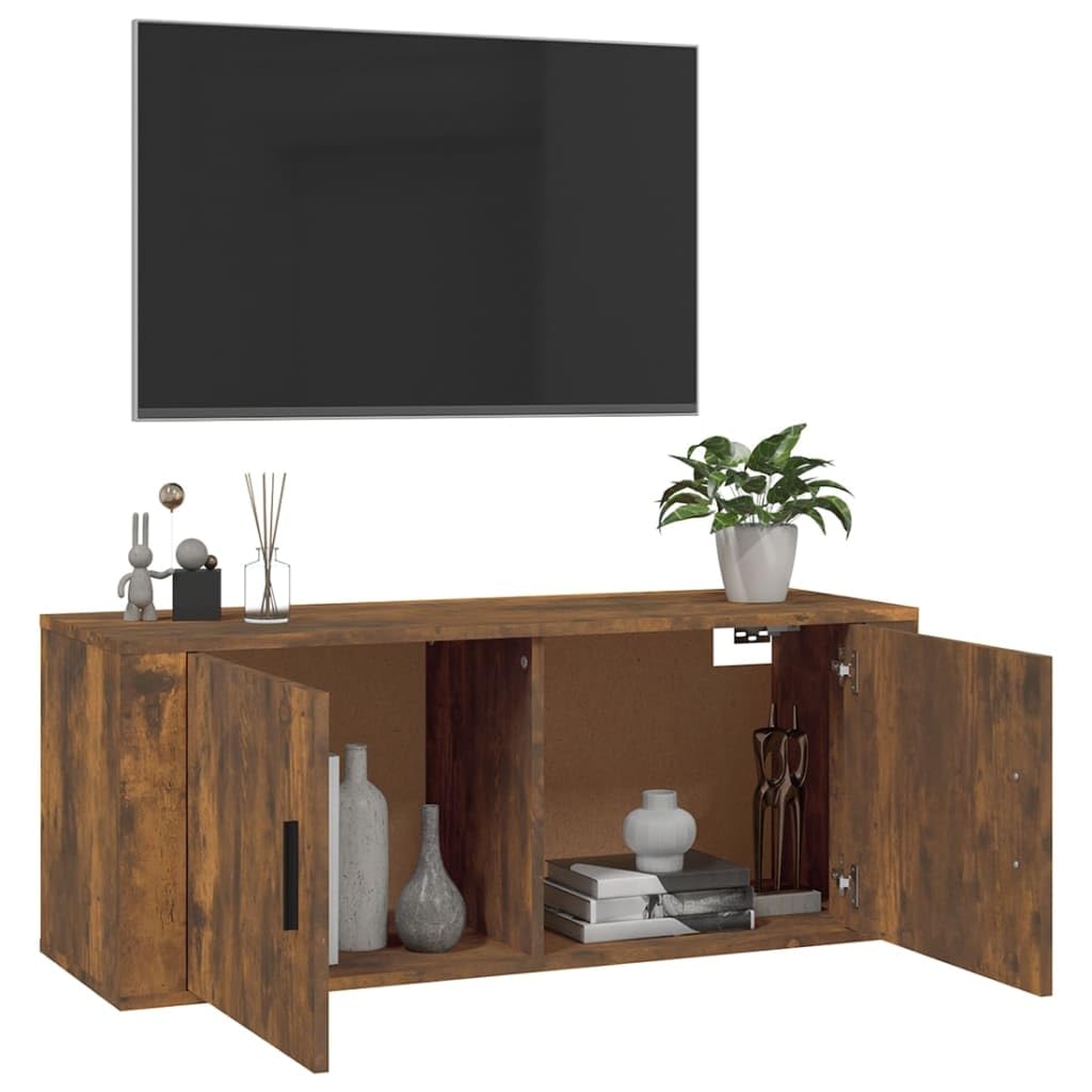 TV-Wandschrank Räuchereiche 100x34,5x40 cm, schwebendes TV-Möbel, Holzwerkstoff, Wandkonsole für Wohnzimmer, Media Center