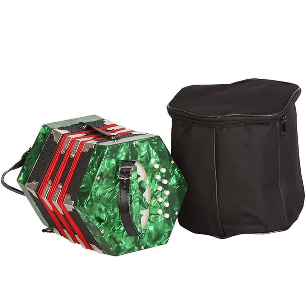 Professional Accordion Concertina With 20 Buttons, With Carrying Bag And Adjustable Hand Strap, For Daily Practice Stage Performance (Color : Green)