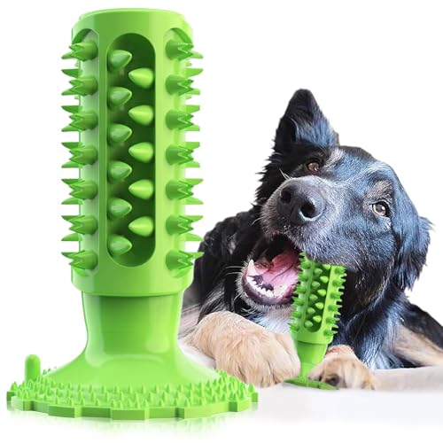 犬用歯ブラシおもちゃ, 噛むおもちゃ, 知育玩具, ストレス解消, 小型犬・中型犬・大型犬用, 口臭予防 (グリーン, 15.5*15.6*15.6)