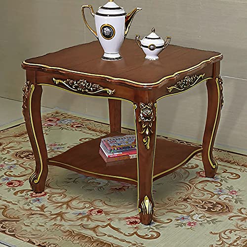 End Table 2-Layer Coffee Table, European-Style Sofa Side Table/Corner Table/Bedside Table, Household Solid Wood Square Table, Living Room Square Table (Color : B, Size : 65Cm) #TOP3