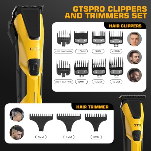 Image of Professional Hair Clippers for Men, Professional Barber Clippers and Trimmer Set, Mens Cordless Hair Clipper for Barbers Haircut Kit Fade Yellow