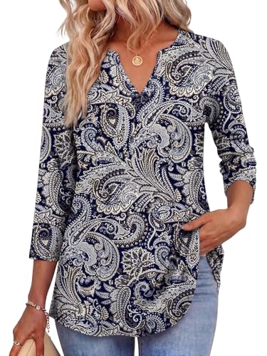 Image of Zeagoo Womens 3 /4 Length Sleeve Tops V Neck Tunic Dressy Casual Blouse
