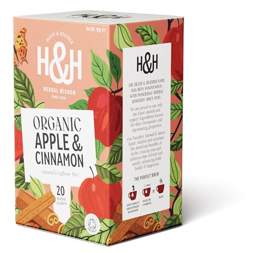Heath & Heather - Organic Apple & Cinnamon Tea • Warming Fruit & Spice Infusion • Naturally Caffeine-Free • Vegan • Comforting & Aromatic • 20 Tea Bags