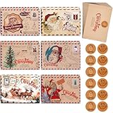 【Papier kraft de haute qualité】Les cartes de vœux de Noël avec enveloppe sont faites de papier kraft avec un design marron rétro, Le papier est épais, difficile à déchirer et durable, Le motif de surface est de couleur vive et l'effet d'impression est bon