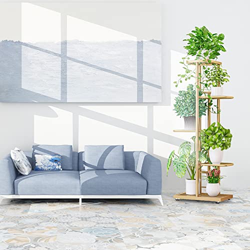 Ibequem 5-verdiepingen metalen plantenstandaard, meerdere bloempothouderplanken, plantenrek opbergorganizer display voor binnen en buiten, balkon of tuin (goudkleurig) - Afbeelding 3