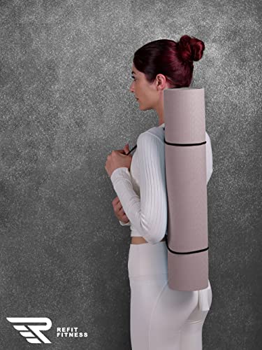 Foto von REFIT FITNESS Yoga Matte Perfect-Fit 190 x 60 x 0,6 cm GeckoGrip Sensi-Plus TPE Yogamatte Rutschfest Schadstofffrei Tragegurt Sportmatte Fitnessmatte Gymnastik Sport Pilates Altrosa Marmor