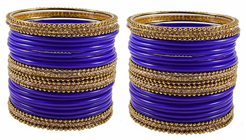 Image of NMII Glass With Zircon Gemstone Studded Worked and Ball Chain Or Plane Gloosy Finished Bangles Set For Women and Girls