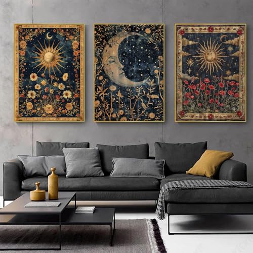 3pcs Sun and Moon Celestial Canvas Wall Art Tarot Crescent Moon Picture Wall Decor Gothic Wildflowers Painting Posters Print Artwork Aesthetic Dark Academia Vibe for Bedroom Home Decor(12x16in) 3pcs Sun and Moon Celestial Canvas Wall Art Tarot Crescent Moon Picture Wall Decor Gothic Wildflowers Painting Posters Print Artwork Aesthetic Dark Academia Vibe for Bedroom Home Decor(12x16in)