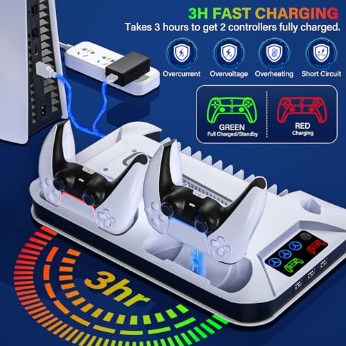 ps5slimpro cooling station with controller charging station for sony console playstation 5 slimampstandard discdigital console ps5 pro stand cooler accessories incl cooling fan3 usb hubs