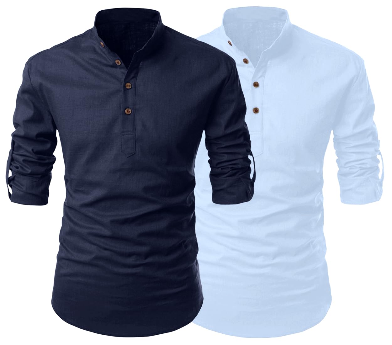 Combo Men's Kurta || Chinese Collar Long Sleeves || Straight Hip Length Kurtas || Short Kurta for Men || for Festival || Function || Occasion Wear Fancy Kurta for || Pack of 2-image-34