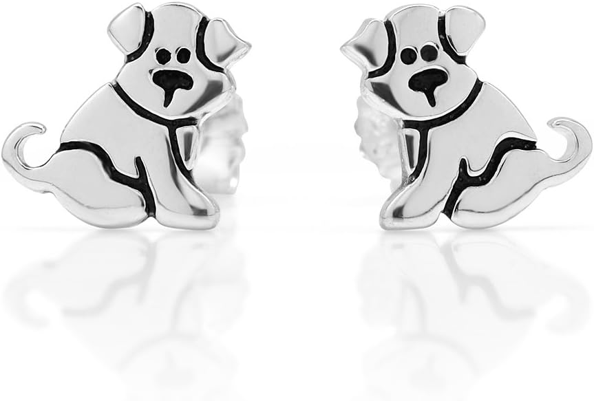 925 Sterling Silver Small Puppy Dog 11 mm Post Stud Earrings