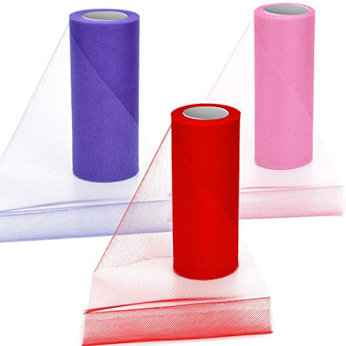 Tatuo 3 Spools Valentine's Day Tulle Rolls Tulle Netting Rolls Tulle Fabric Spool Ribbons, 6 Inches By 75 Feet (Purple, Pink And Red) #TOP1