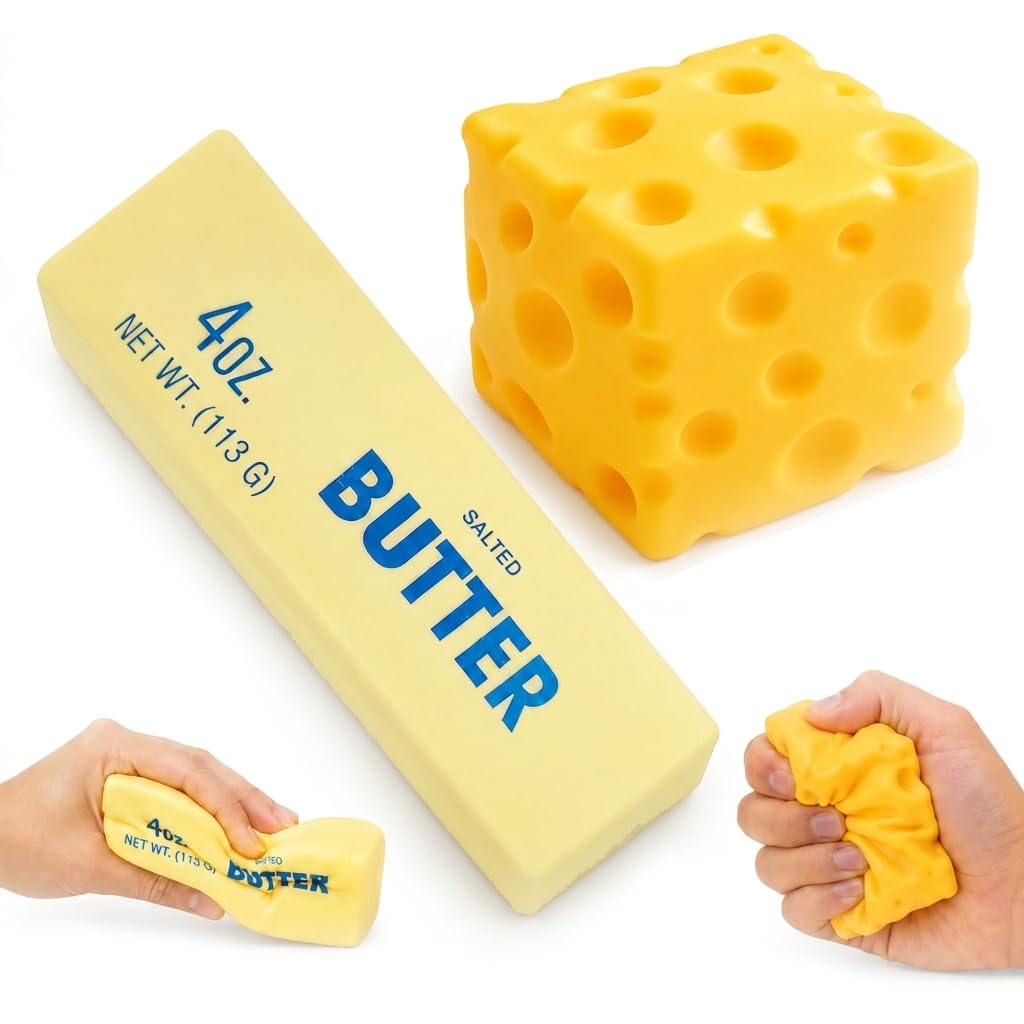 Cheese Butter Squishy Antistress 2 Pezzi, Squishy Formaggio e Burro, Squeeze Toy Giocattoli, Sensoriali Fidget Toy per Bambini e Adulti, Palla Antistress Regalo Divertente (A)