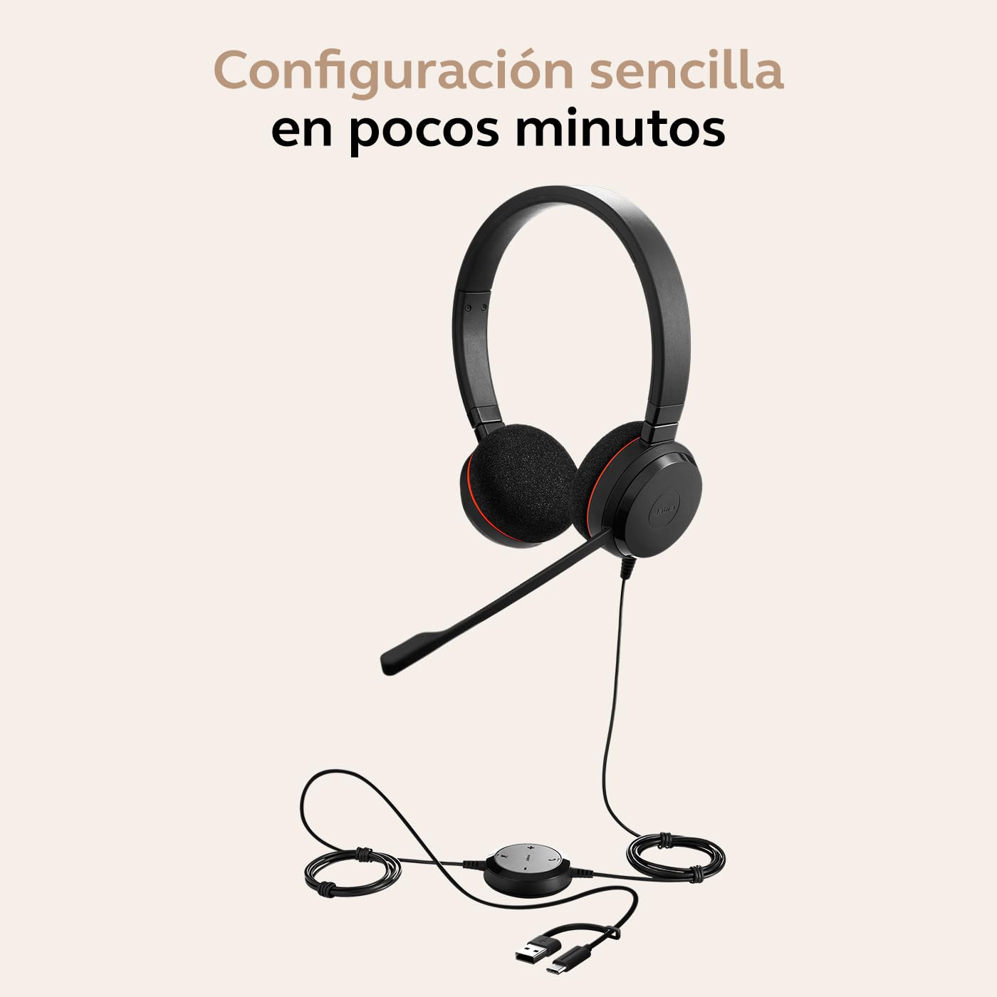 Jabra Evolve 20 - Auriculares estéreo con certificación Microsoft para VoIP Softphone con cancelación pasiva de Ruido - USB-C/A - Negro