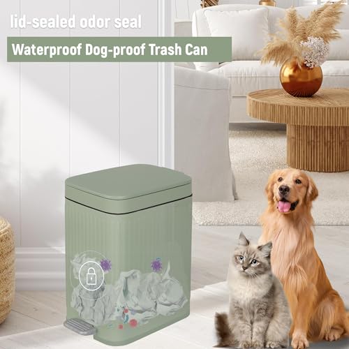 Image of rejomiik Small Bathroom Trash Can with Lid Slim Soft Close Garbage Can Step Wastebasket Container Trash Bin for Office Bedroom Kitchen Living Room (1.9 Gallon Light Green)