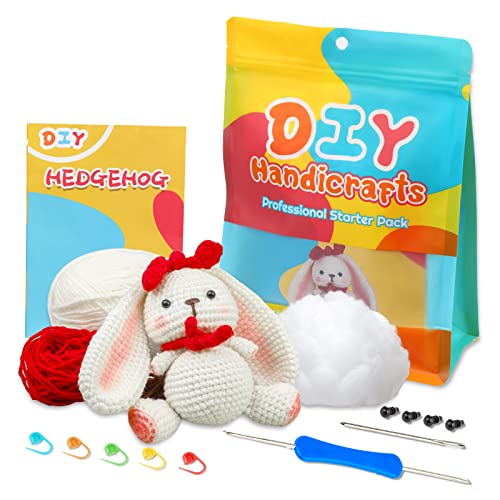 ZMAAGG Beginners Crochet Kit, Crochet Animal Kit, Knitting Kit with Yarn, Polyester Fiber, Crochet Hooks, Step-by-Step Instructions Video, Crochet Starter Kit for Beginner DIY Craft Art (Rabbit)
