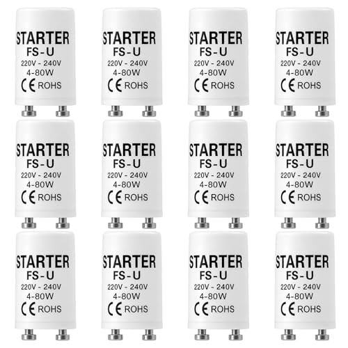 Image of Hawpasy 12PCS Luorescent Light Starter 4–80W 220–240V, Starters for Fluorescent Tubes Lamps Glow Starters for Fluorescent Light Tubes, Strip Light Starter Replacement for Fixtures and Lamps