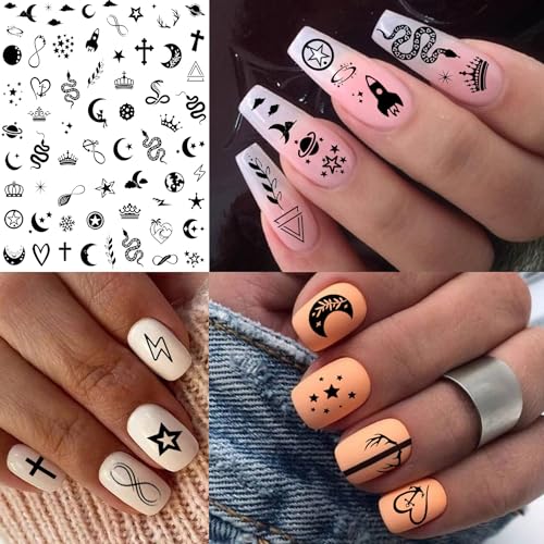 6 Sheets Self-Adhesive Snake Heart Moon Star Nail Art Sticker Decals, Abstract Lady Face Nail Stickers for Women DIY Manicure Decorations, Geometric Triangle Arrow Nail Decals Accessories Tip - Image 5