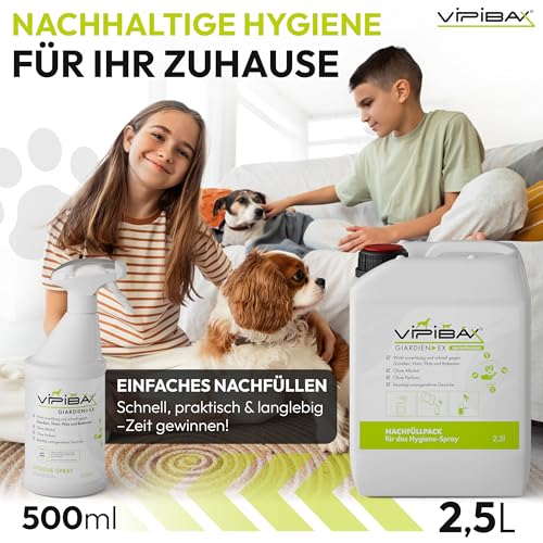 ViPiBaX Giardien EX Hygiene-Spray für Hund, Katze & Co - Geruchsentferner - Hygiene-Spray - Effektive Desinfektion gegen Giardien, Viren, Pilze & Bakterien - 500ml